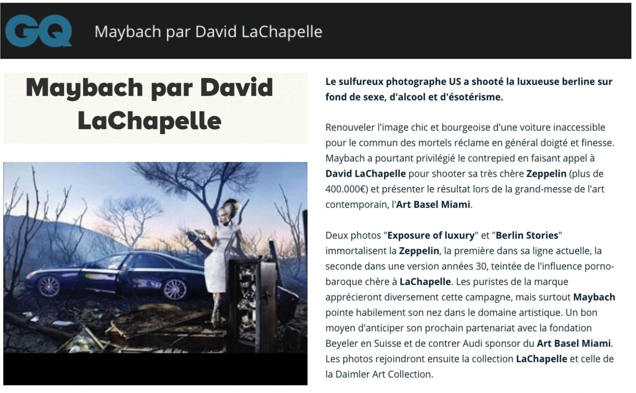 David LaChapelle | Maybach | Selected Press: GQ France | 14