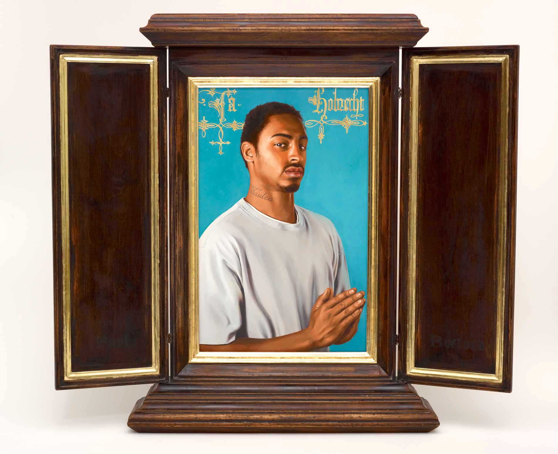 Kehinde Wiley | Memling | After Memling's Portrait of Jacob Obrecht, 2013 Oil on Wood Panel in Artist Designed Hand Fabricated with 22K Gold Leaf Gilding. | 5