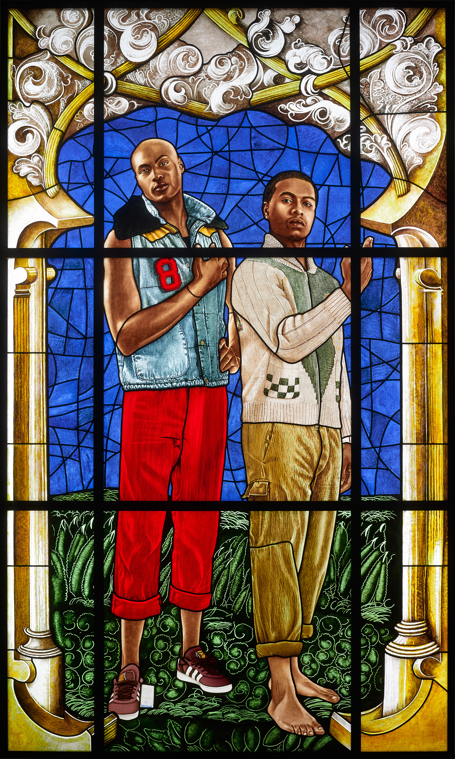 Kehinde Wiley | Stained Glass | Arms of Hugo Von Hohenlandenberg as Bishop of Constance with Angel Supporters, 2014 Stained Glass.  | 5