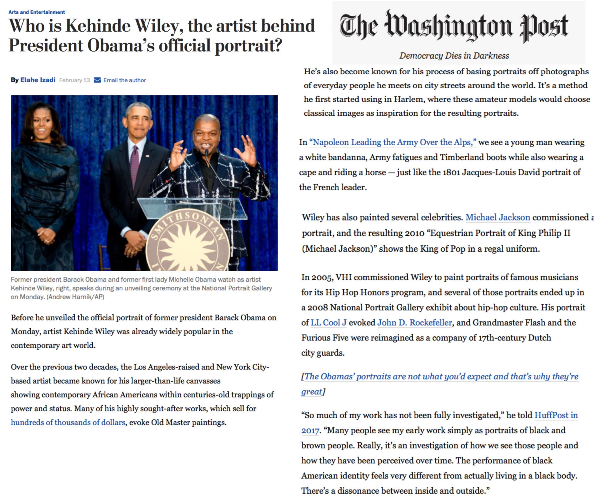 Kehinde Wiley | Portrait Barack Obama | Selected Press: Washington Post | 4