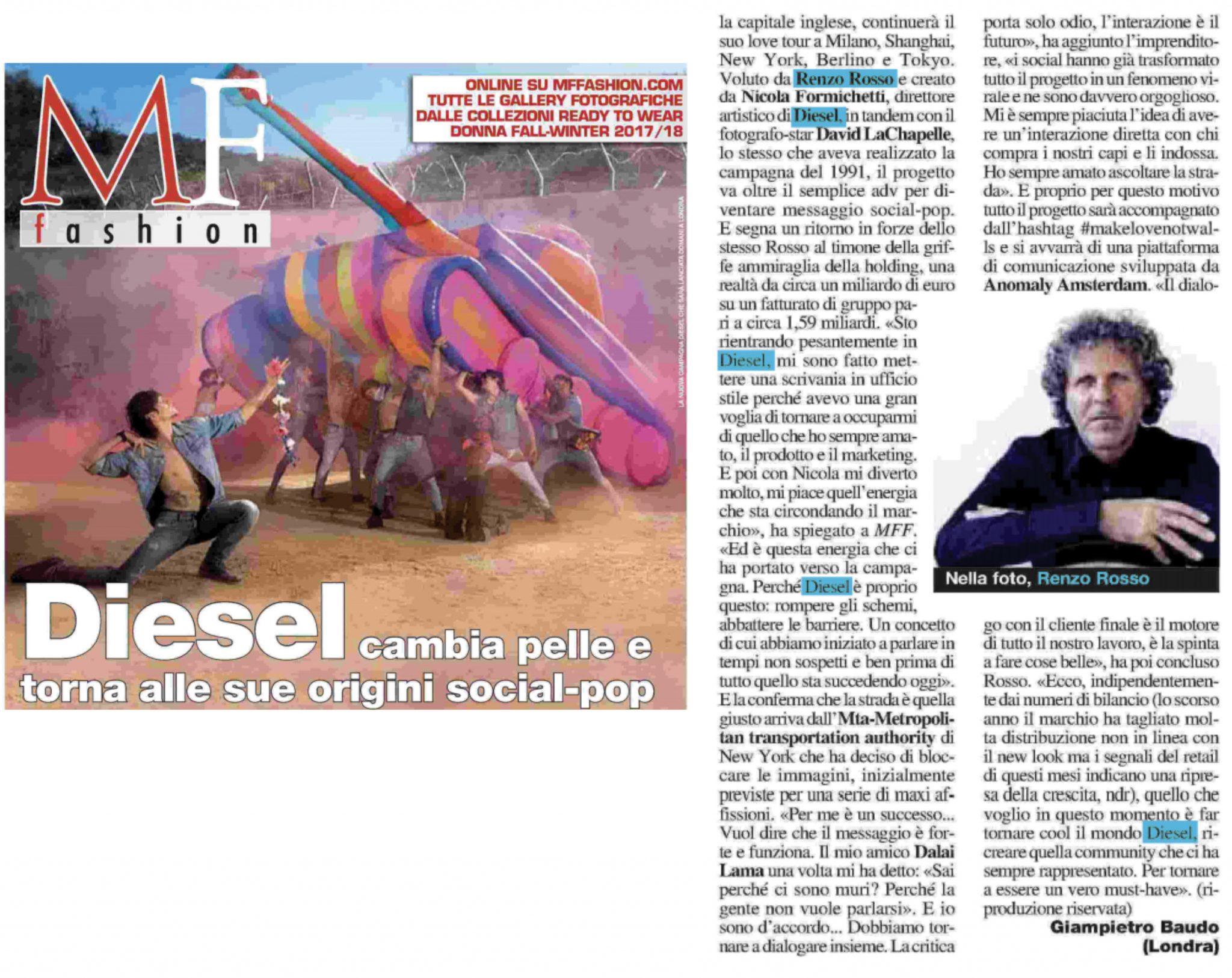 David LaChapelle | Diesel - Make love not walls | Selected Press: MF Fashion Italy | 32