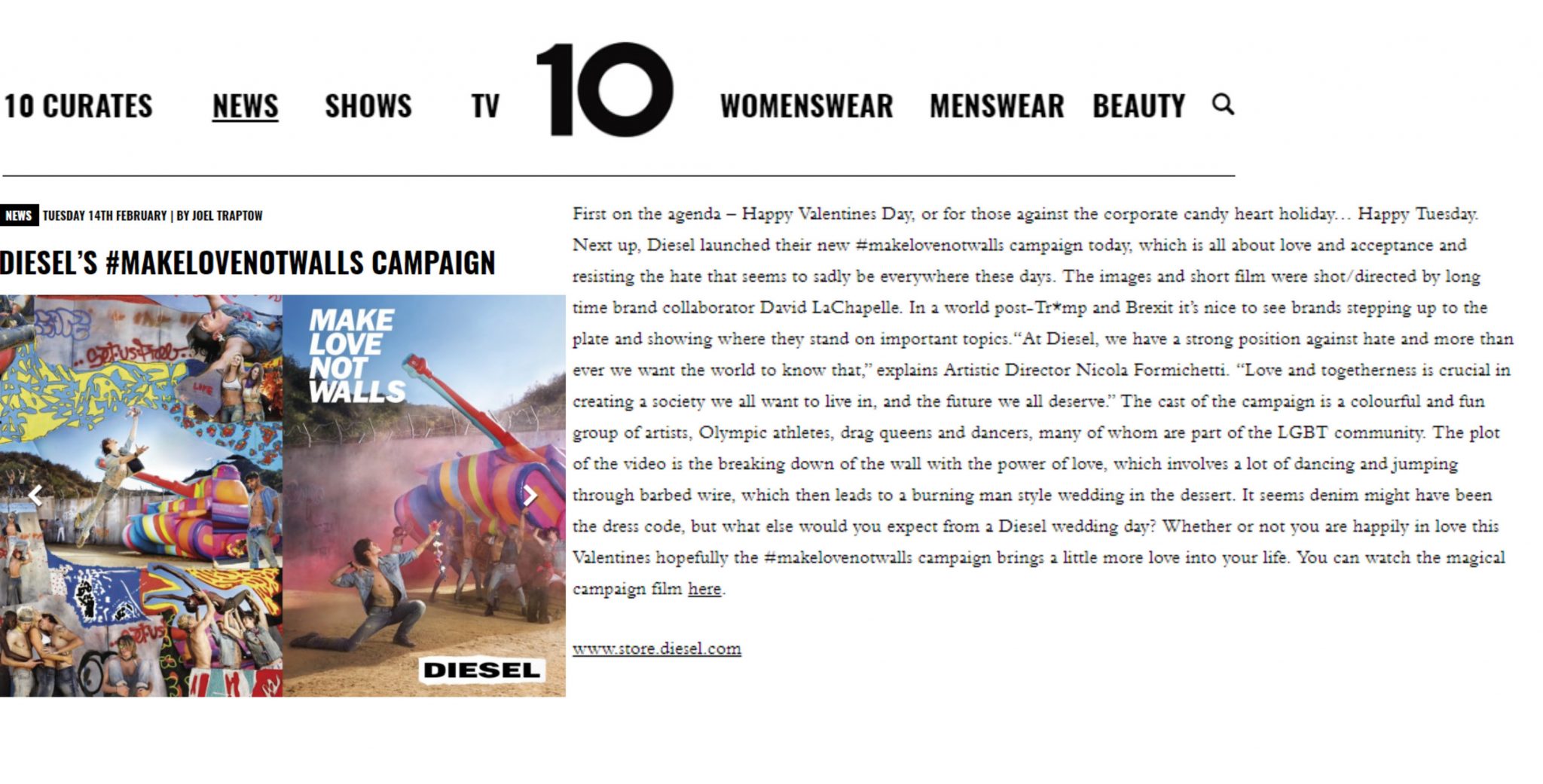 David LaChapelle | Diesel - Make love not walls | Selected Press: 10 Magazine | 24