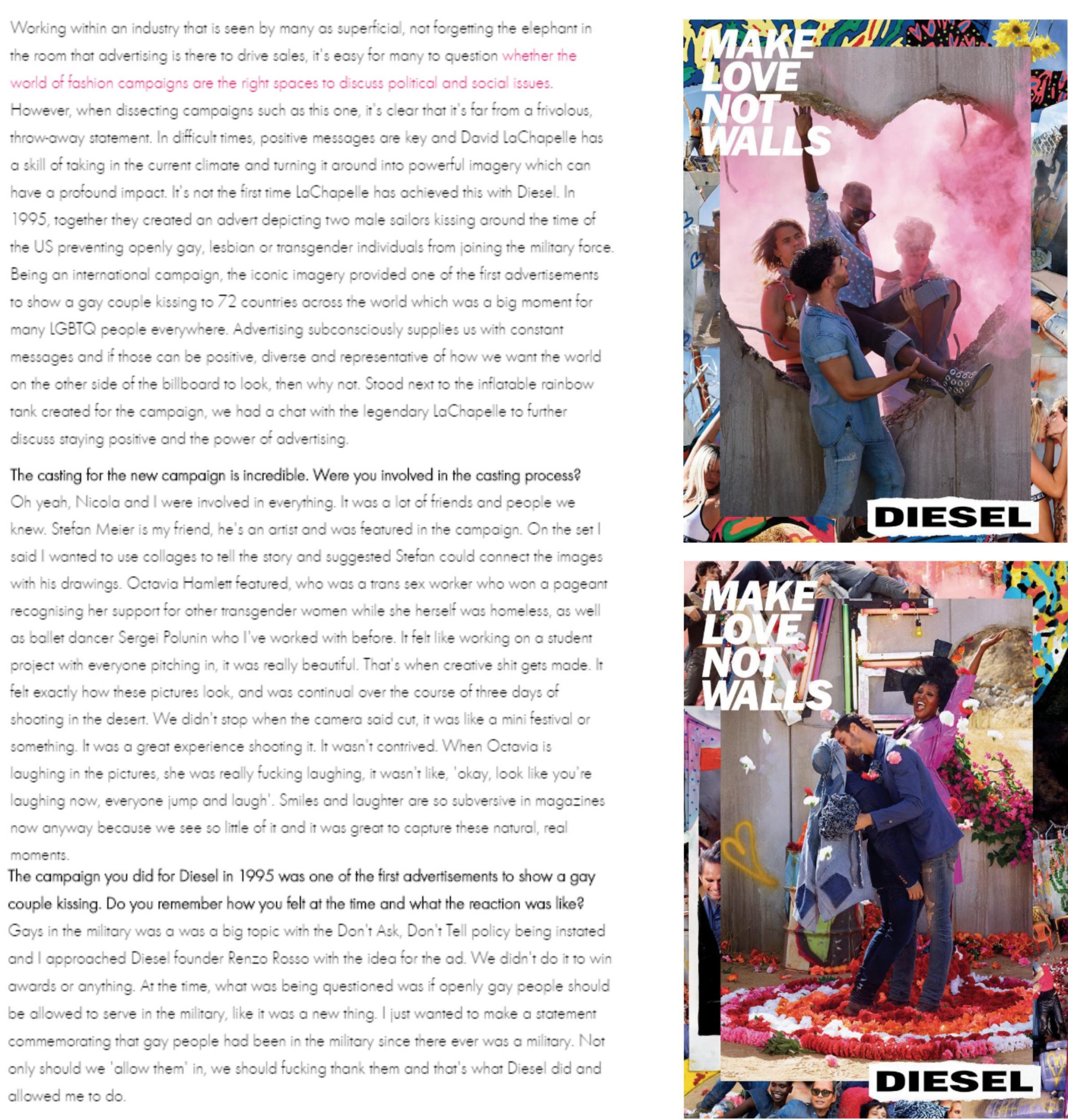 David LaChapelle | Diesel - Make love not walls | Selected Press: I-D Magazine | 26