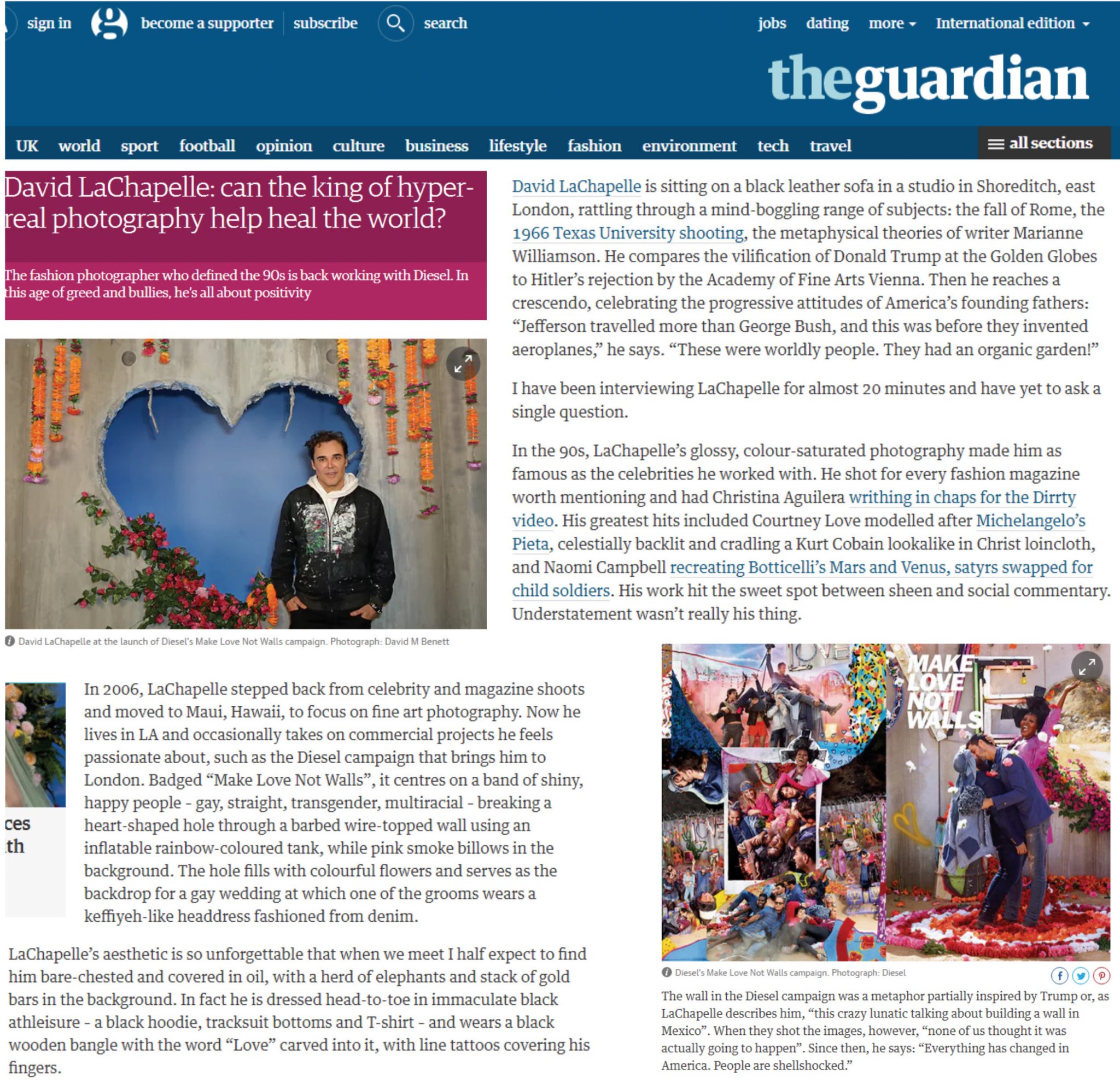 David LaChapelle | Diesel - Make love not walls | Selected Press: The Guardian  | 23