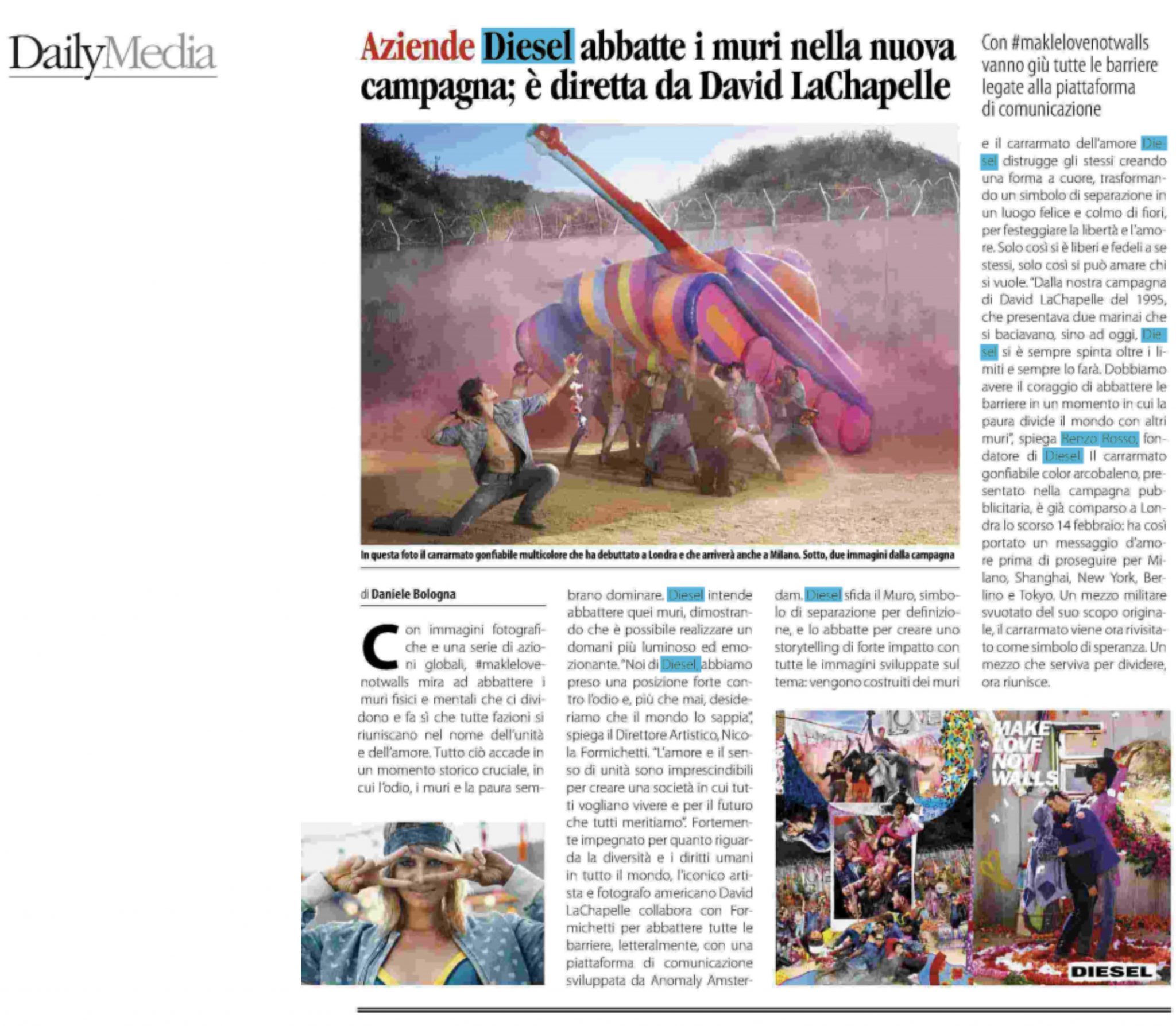 David LaChapelle | Diesel - Make love not walls | Selected Press: Daily Media | 27