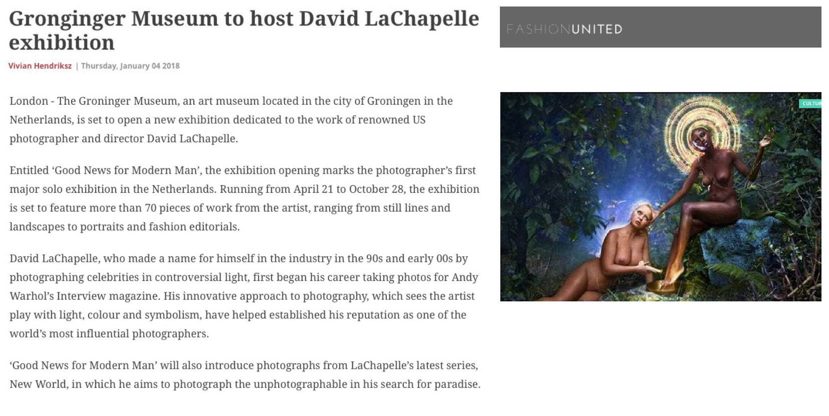 David LaChapelle | Groninger Museum, Groningen, The Netherlands, April 21 - October 28, 2018 | Selected press: Fashion United | 79