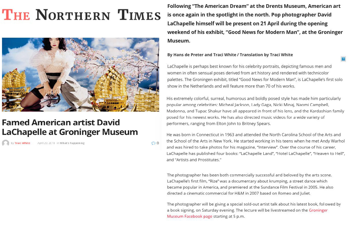 David LaChapelle | Groninger Museum, Groningen, The Netherlands, April 21 - October 28, 2018 | Selected press: Nothern Times | 78