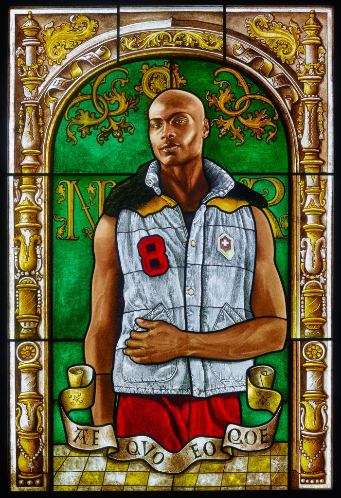 Kehinde Wiley | A New Republic, Brooklyn Museum, New York City, USA,  February 20- May 24, 2015 | Arms of Nicolaas Ruterius, Bishop of Arras, 2014 Stained Glass. | 10