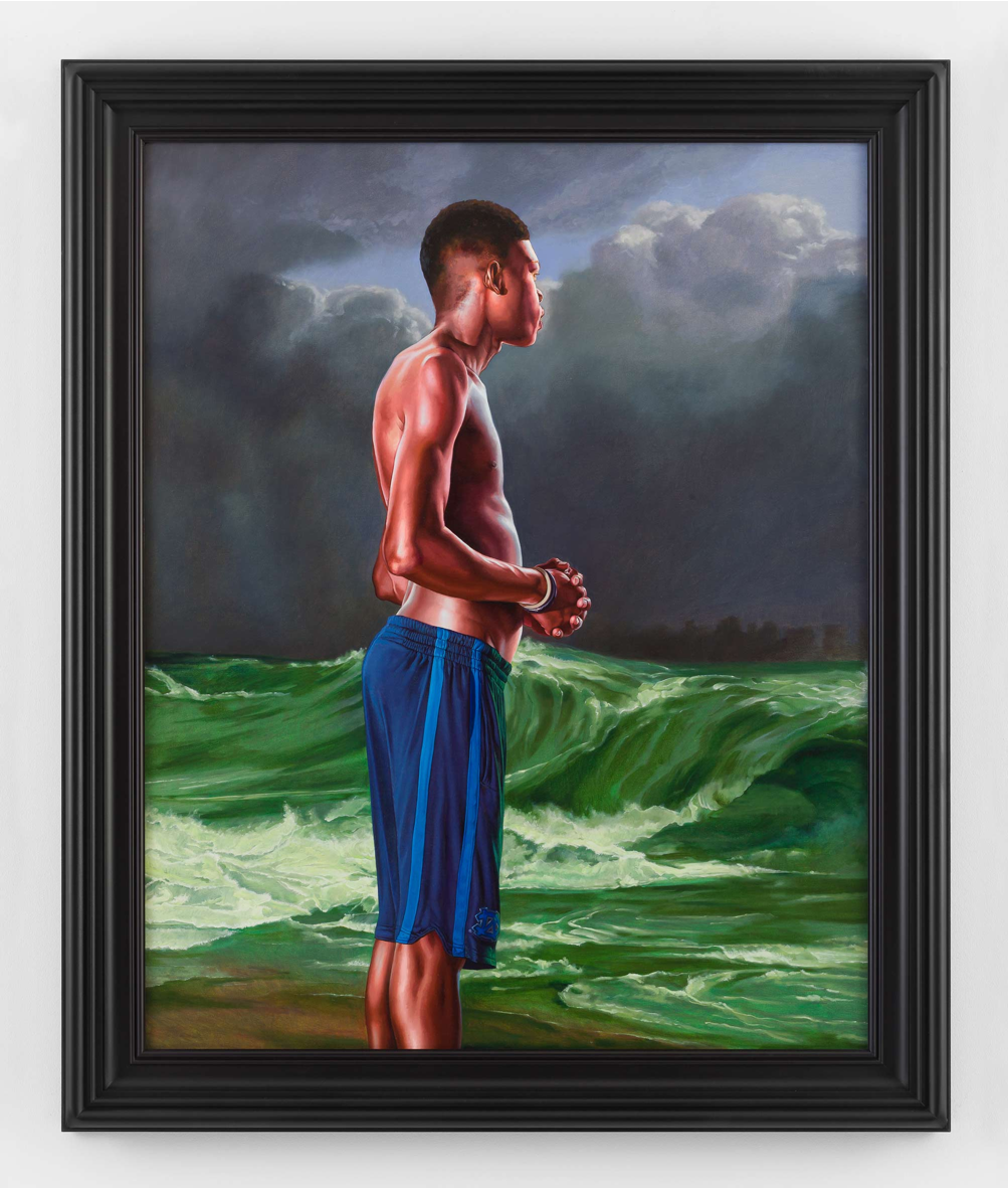 Kehinde Wiley | In Search of the Miraculous, Stephen Friedman Gallery, London, England, November 23, 2017- January 27, 2018 | Fisherman Upon a Lee-Shore, In Squally Weather (Zakary Antoine), 2017 Oil on Canvas.  | 17