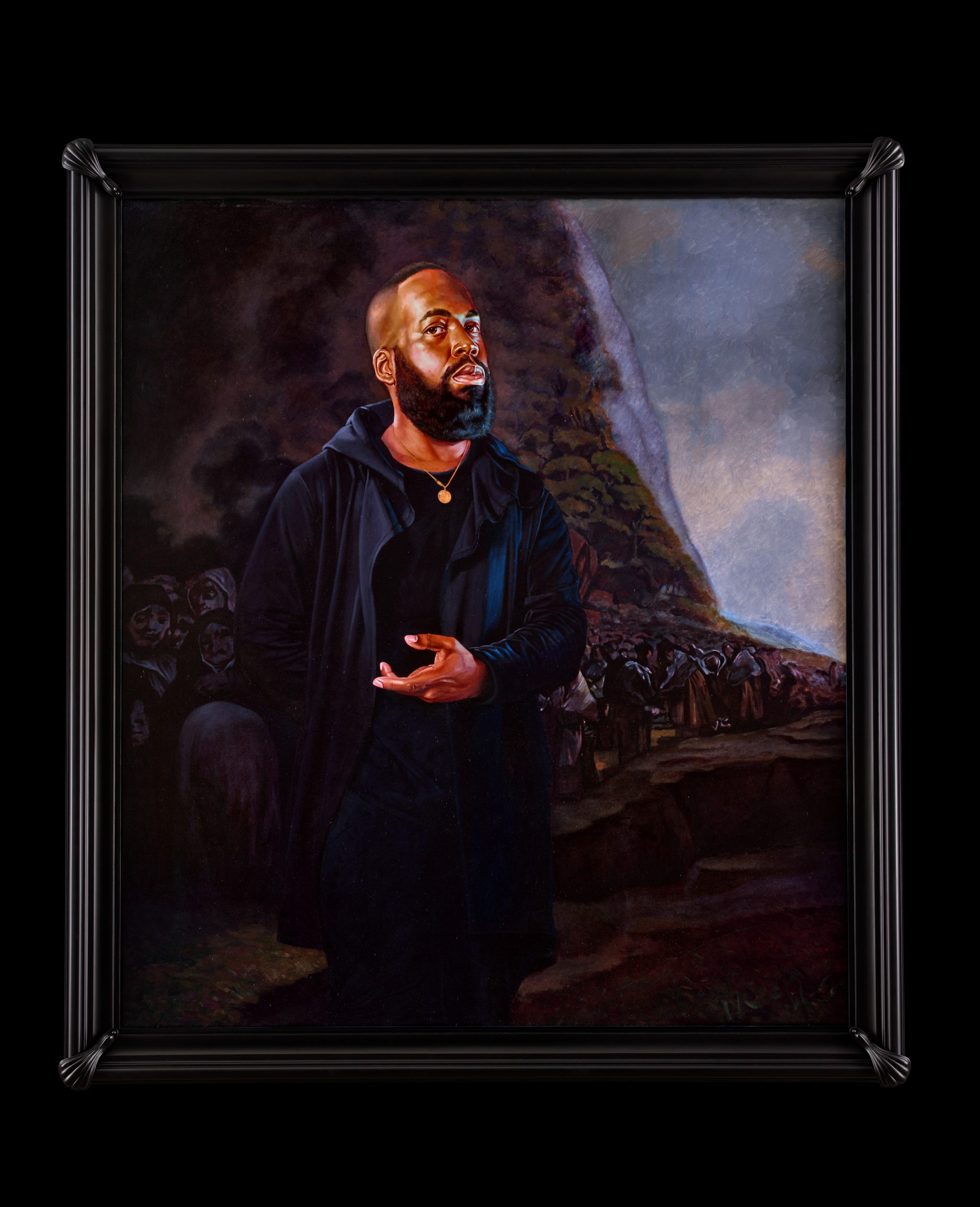 Kehinde Wiley | Trickster, Sean Kelly Gallery, New York City, USA, May 6 - June 17, 2017 | Portrait of Derrick Adams, El Santo Oficio , 2017 Oil on Canvas. | 13