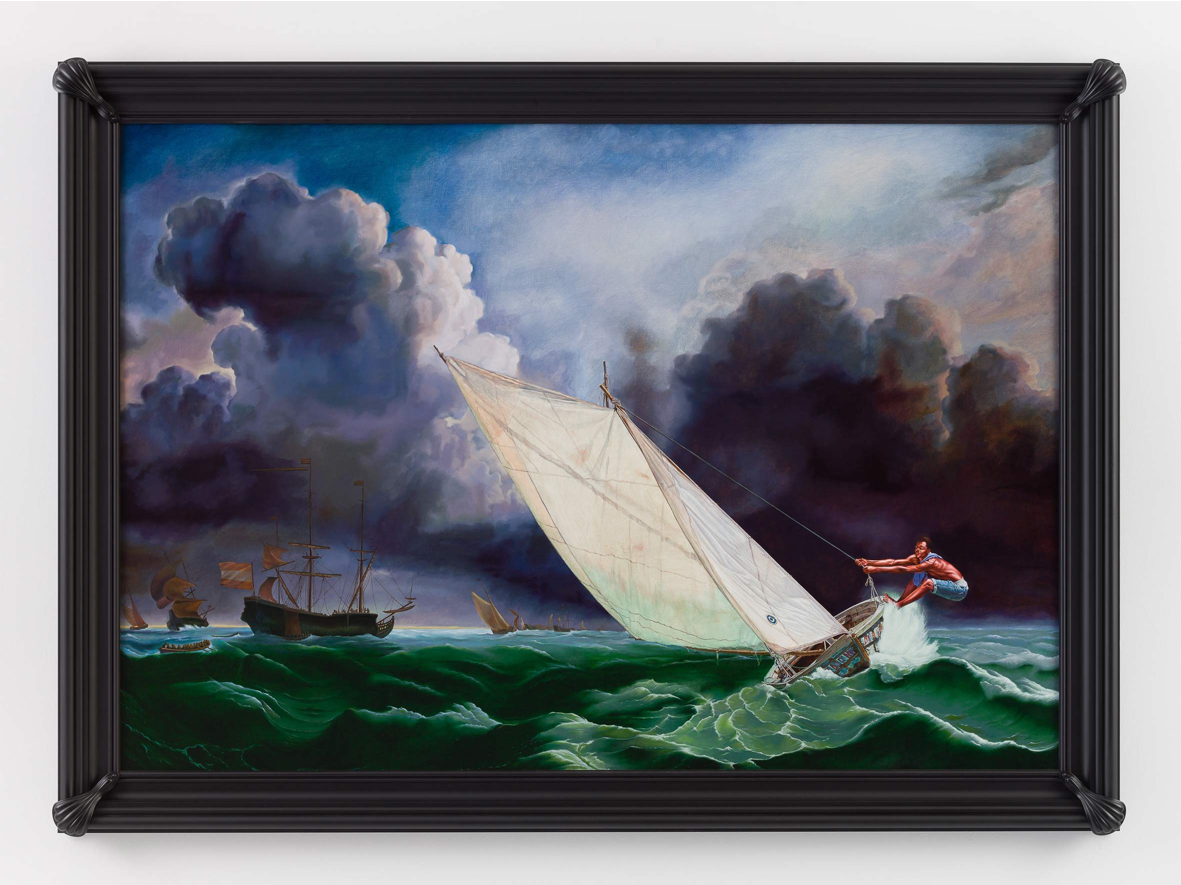 Kehinde Wiley | In Search of the Miraculous, Stephen Friedman Gallery, London, England, November 23, 2017- January 27, 2018 | Ships on a Stormy Sea (Jean Julio Placide) , 2017 Oil on Canvas. | 15