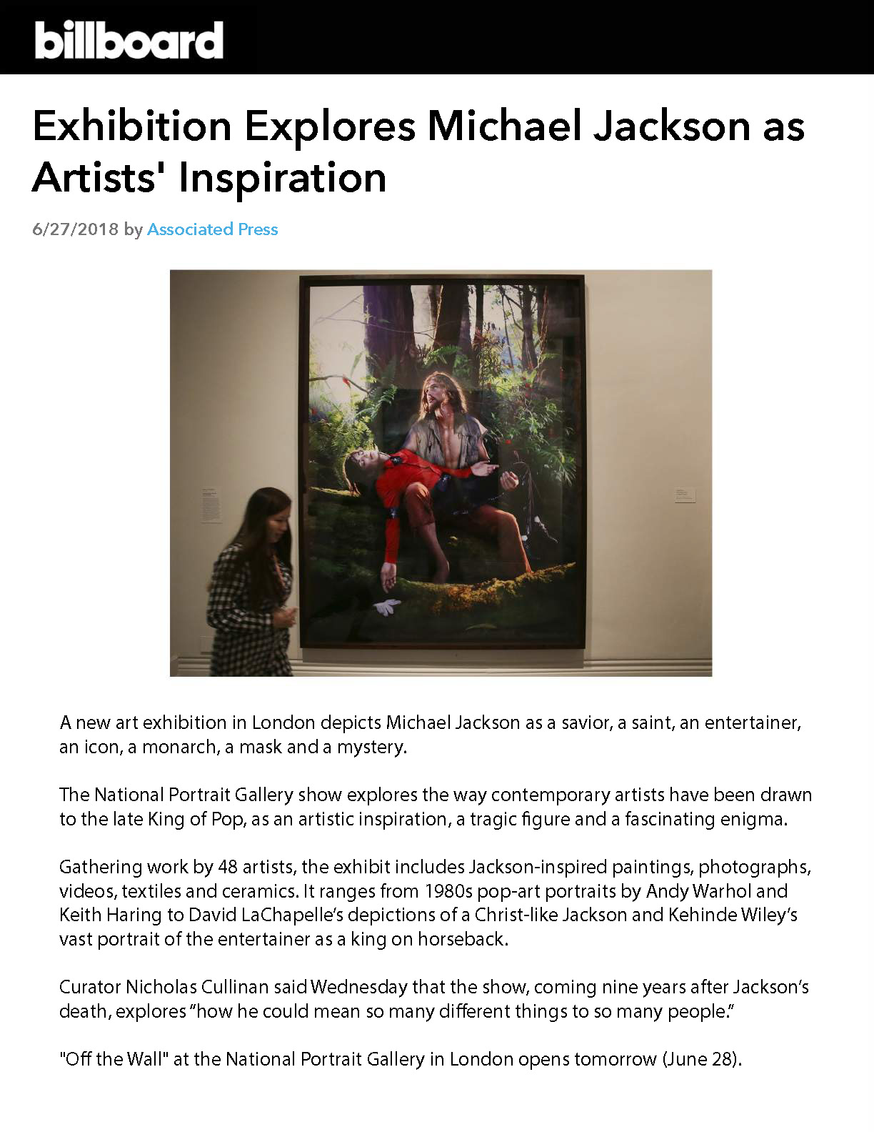 David LaChapelle | National Portrait Gallery, London, United Kingdom, June 28 - October 21, 2018 | Selected press: Billboard | 13