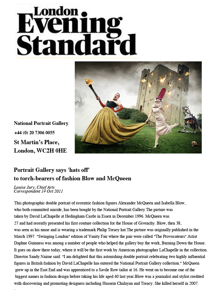 David LaChapelle | National Portrait Gallery, London, UK, Permanent Acquisition | Selected press: Evening Standard  | 3