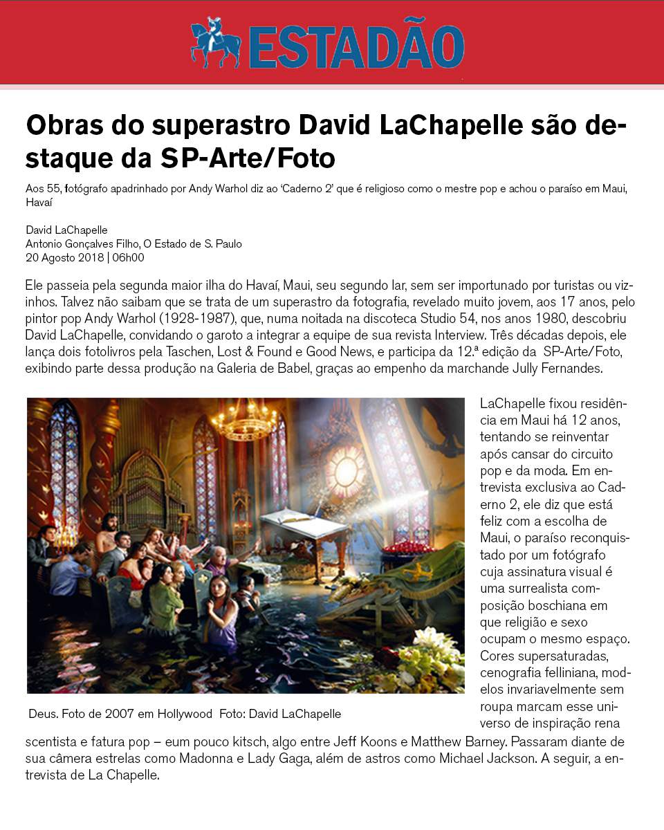 David LaChapelle | SP-Arte/Foto, São Paolo, Brazil, August 22 - August 26, 2018 | Selected Press: Estadão | 17