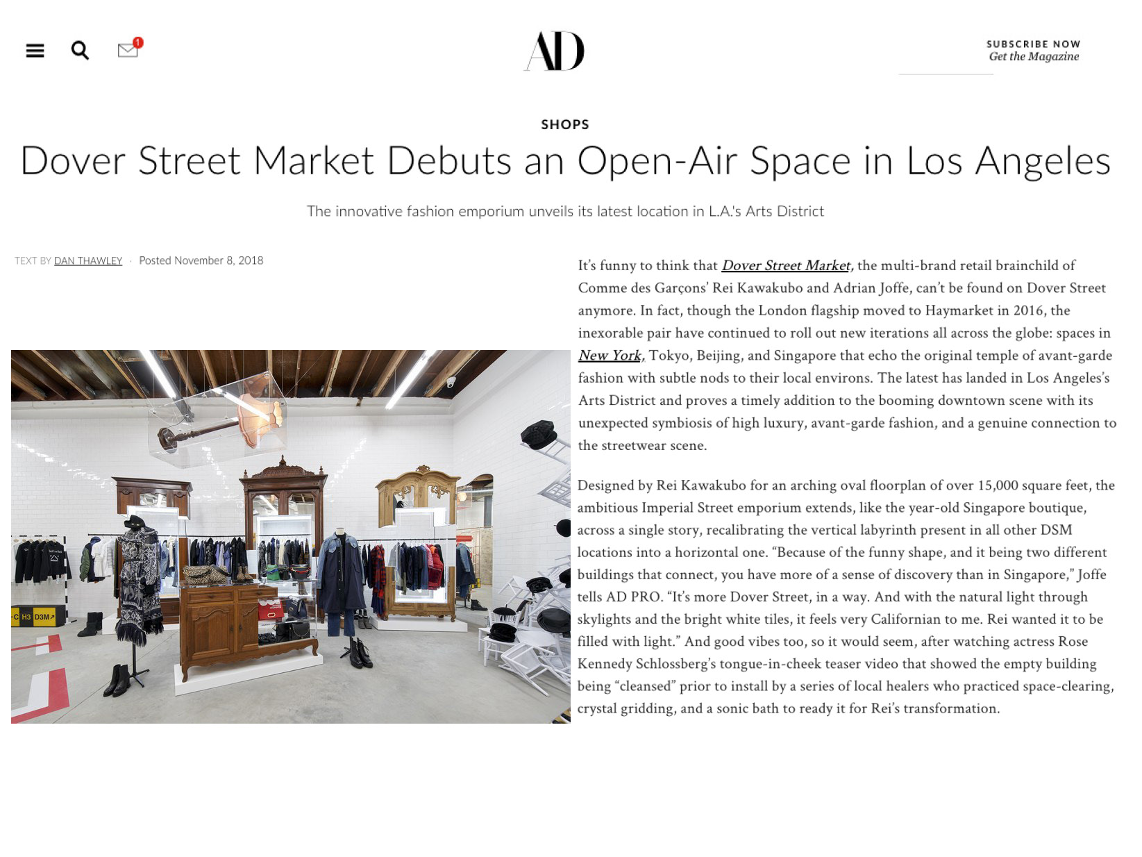 Dan Thawley | Architectural Digest | AD: Dover Street Market opens an Open-Air space in Los Angeles | 1