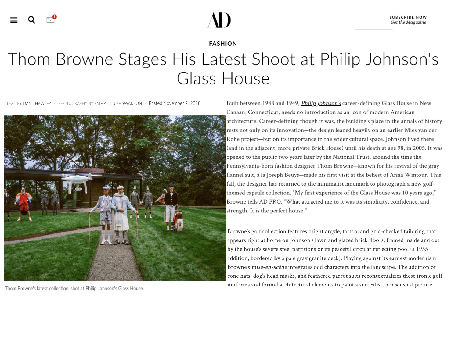 Dan Thawley | Architectural Digest | AD: Thom Browne stages his latest shoot at Philip Johnson's Glass house | 6