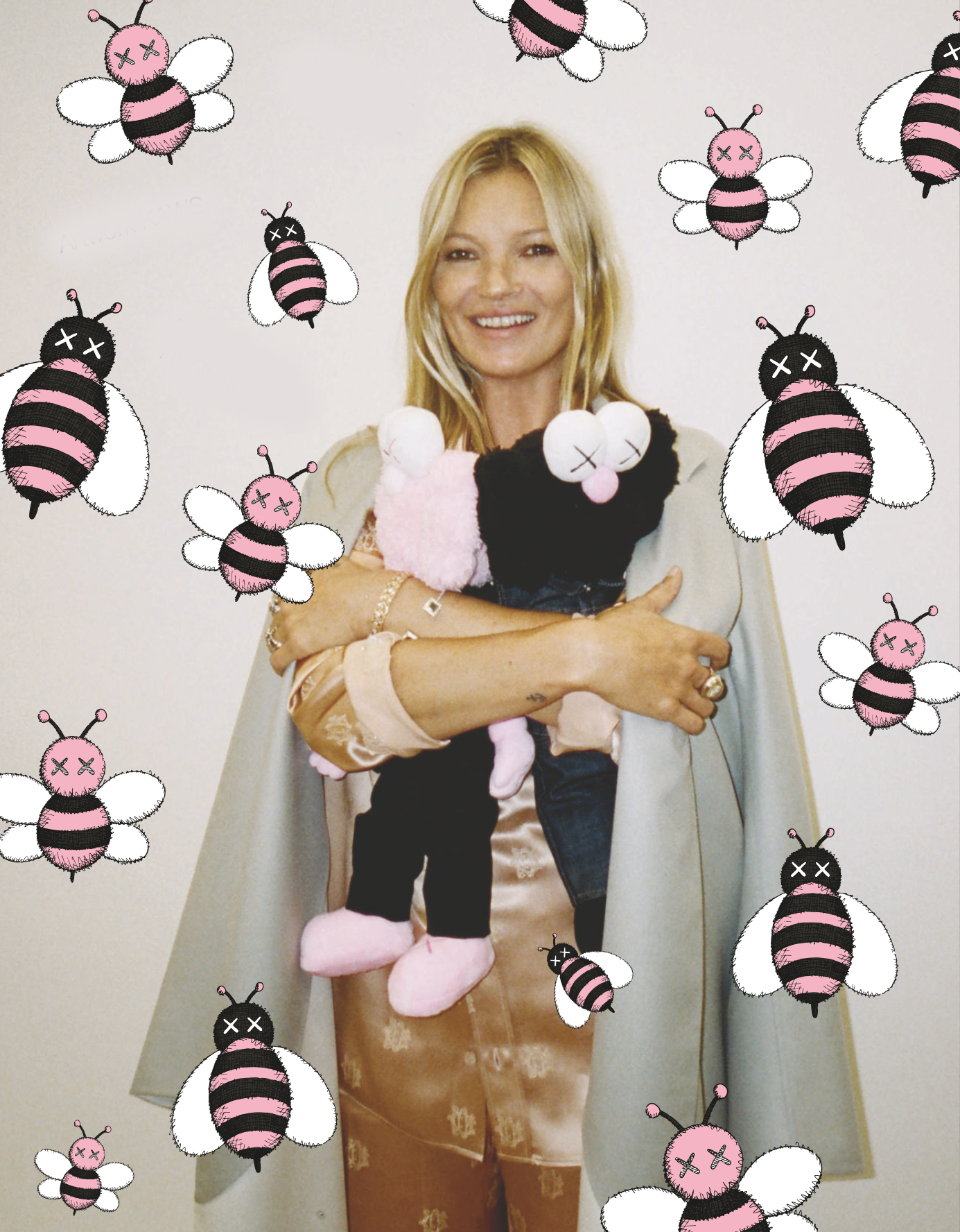 Dan Thawley | A Magazine Curated by Kim Jones | Kaws, who submitted an artwork featuring Kate Moss cuddling his signature plush toys, surrounded by the Kaws bee illustration designed by the artist for Jones’ first Dior Men show in June 2018.  | 28