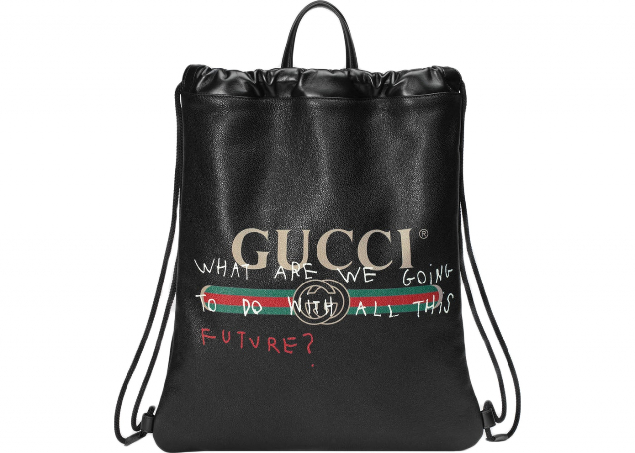 Gucci x Coco Capitán - Gucci-Backpack-Drawstring-Coco-Capitan-Logo-Web-Detail-Leather-Black-Green-Red