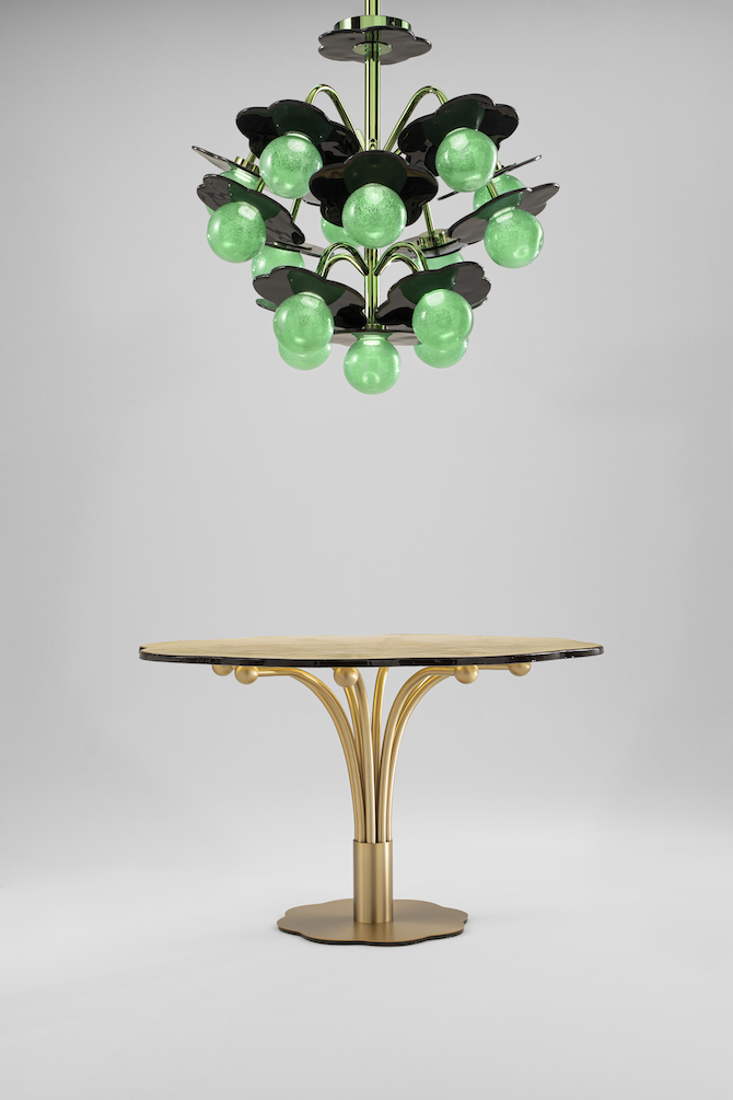 Wonderglass 'Clover' chandelier & 'Pistil' table